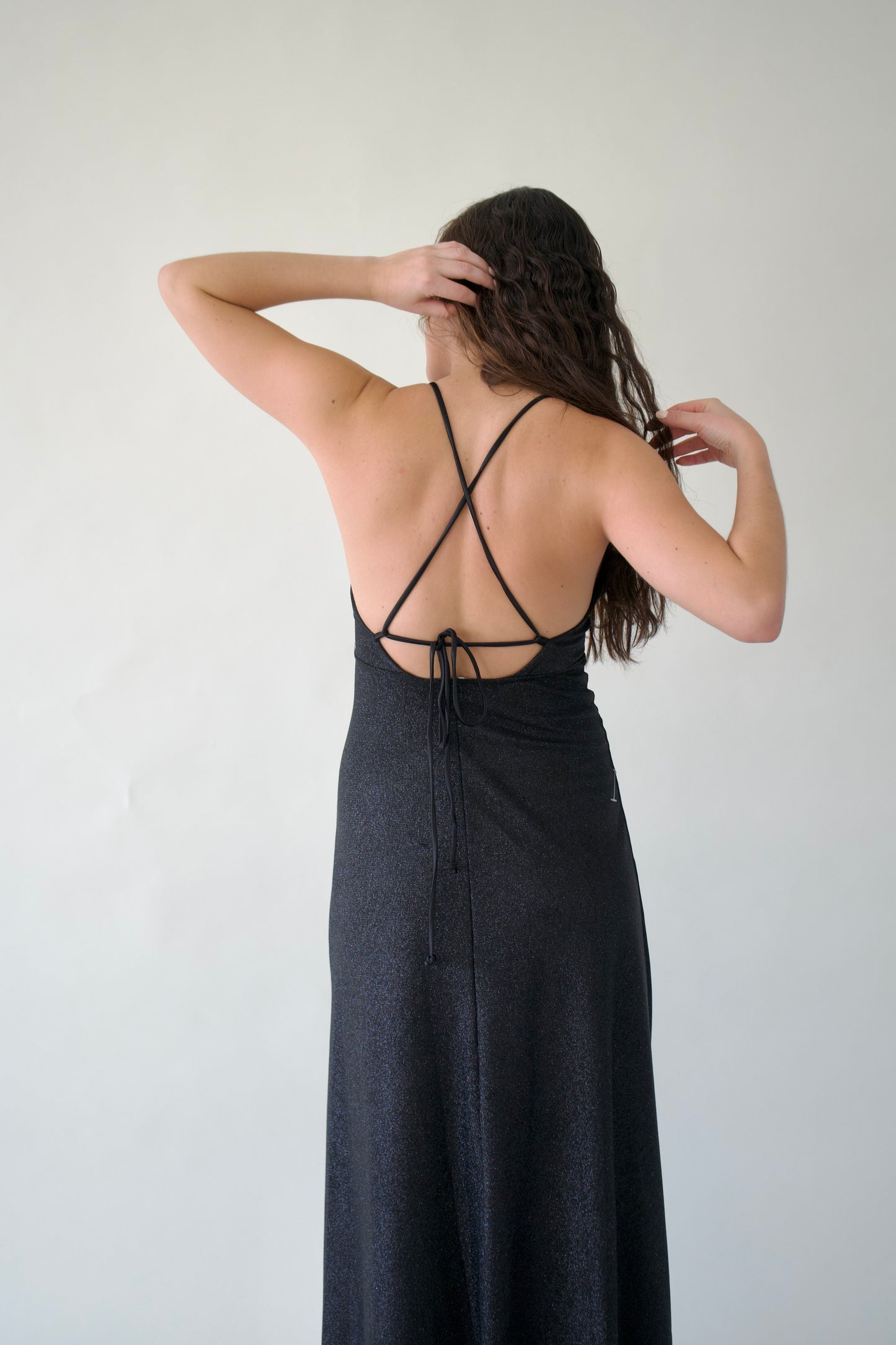 Vestido largo Negro Glitter escote V