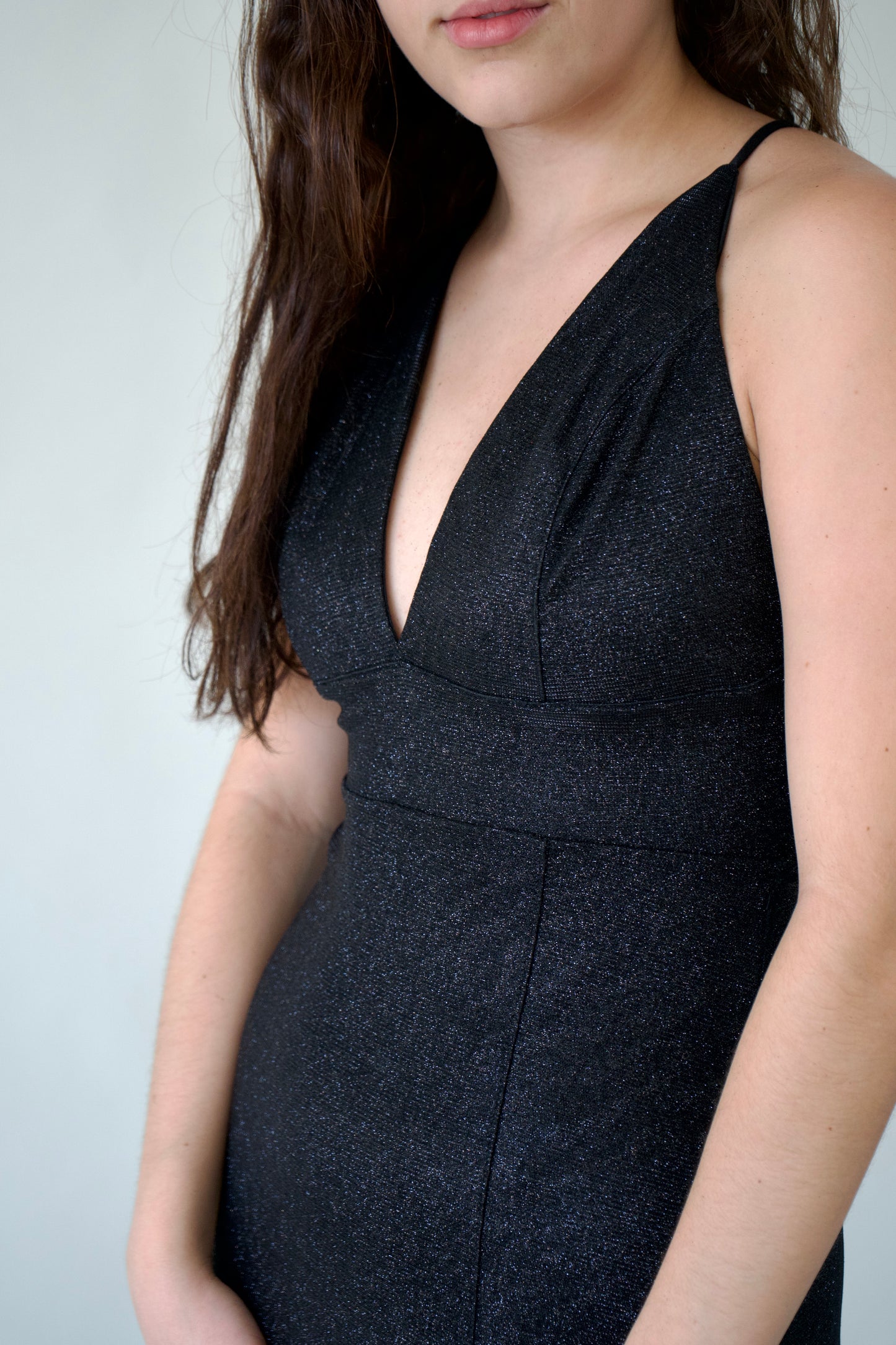 Vestido largo Negro Glitter escote V