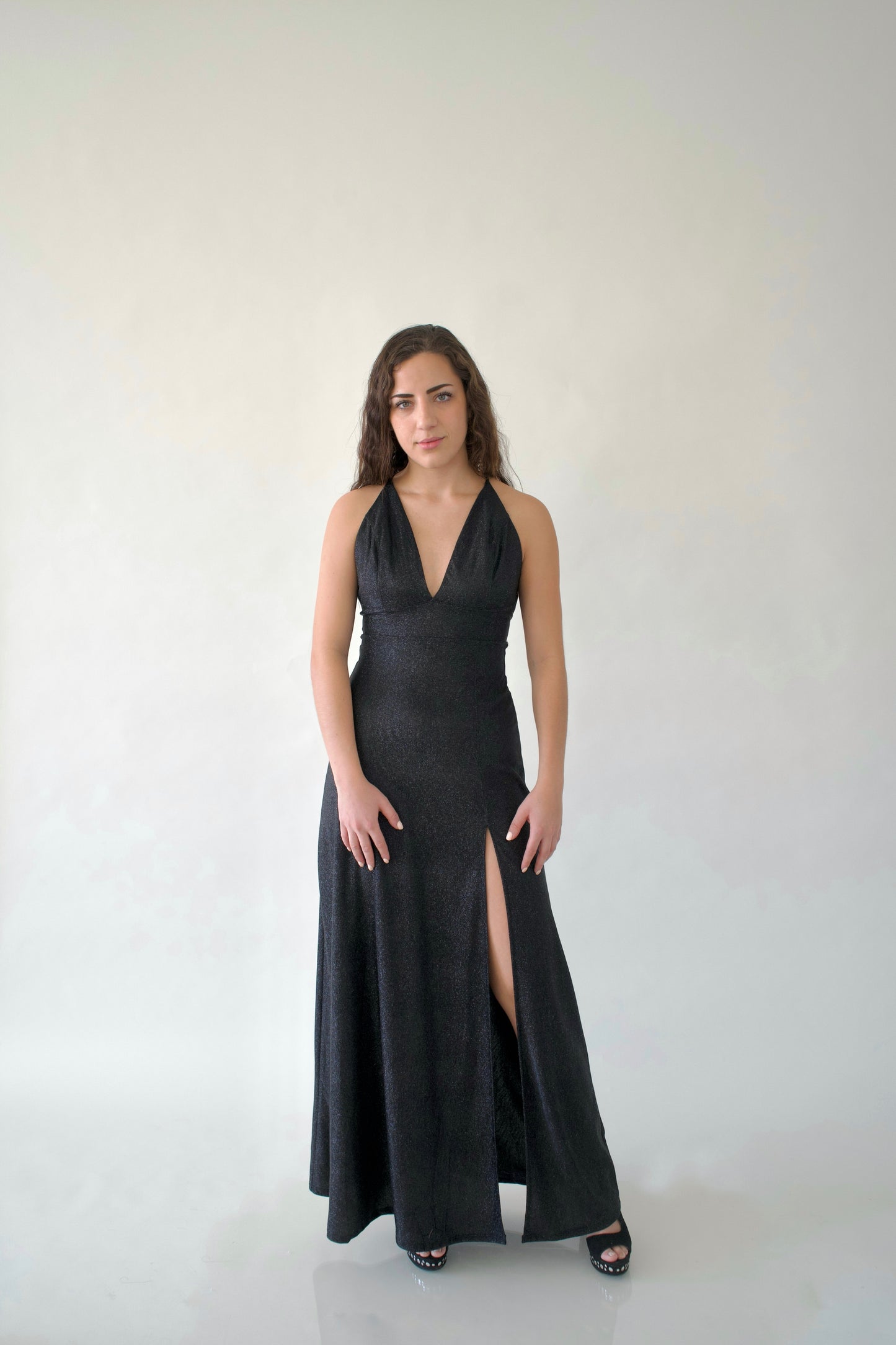 Vestido largo Negro Glitter escote V
