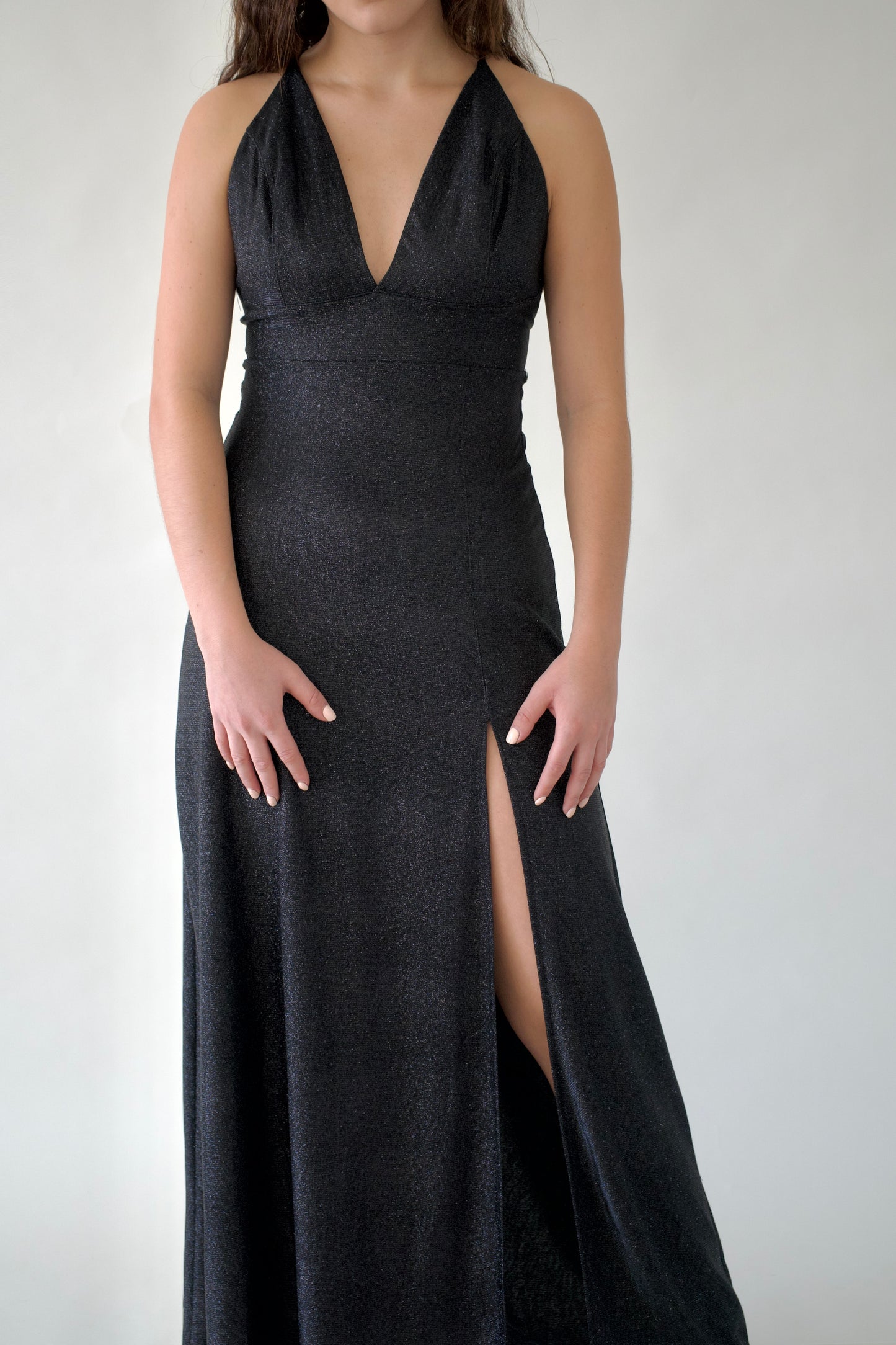Vestido largo Negro Glitter escote V