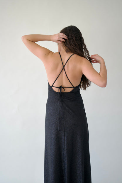 Vestido largo Negro Glitter escote V