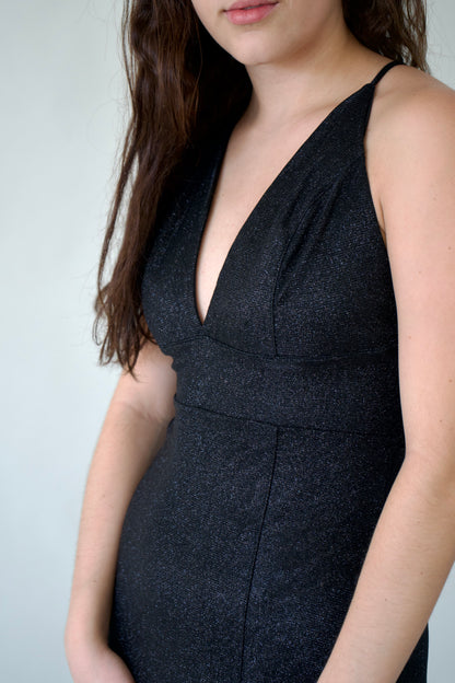 Vestido largo Negro Glitter escote V