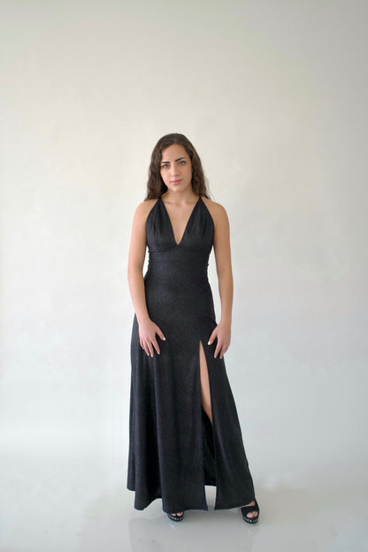 Vestido largo Negro Glitter escote V